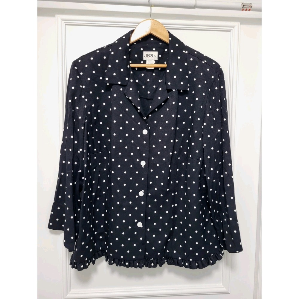 New Black White Polkadot Ruffle Hem Button Up Blazer Jacket Sz 24W